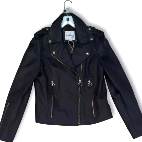 NEW [Sam Edelman] Black Long Sleeve Full Zipped Pockets Biker Womens Jacket Sz S - Picture 6 of 12
